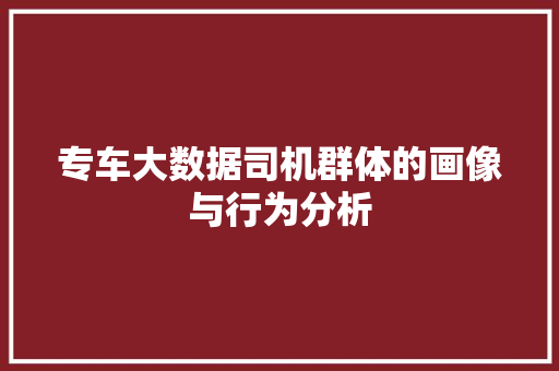专车大数据司机群体的画像与行为分析