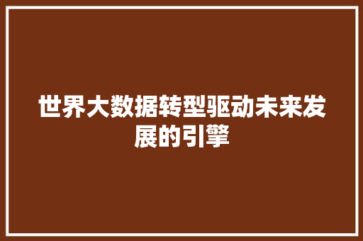 世界大数据转型驱动未来发展的引擎