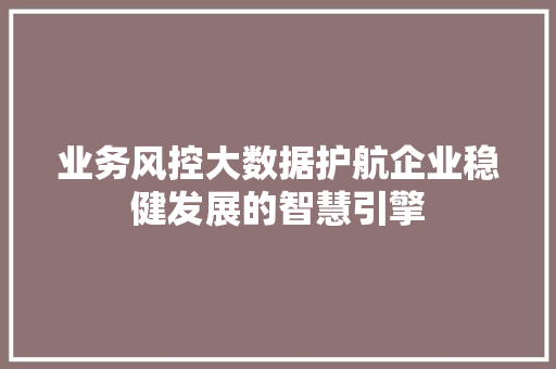 业务风控大数据护航企业稳健发展的智慧引擎
