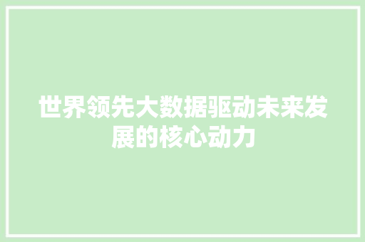 世界领先大数据驱动未来发展的核心动力