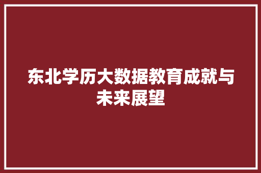 东北学历大数据教育成就与未来展望