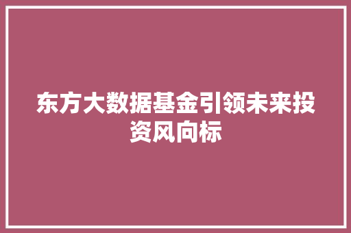 东方大数据基金引领未来投资风向标