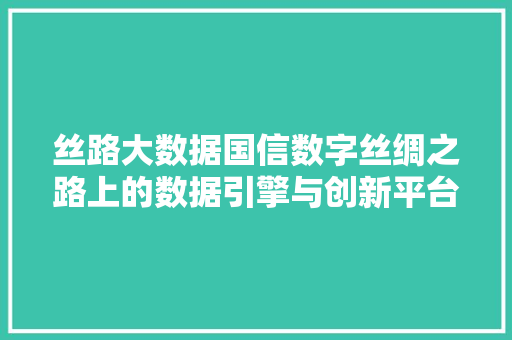 丝路大数据国信数字丝绸之路上的数据引擎与创新平台