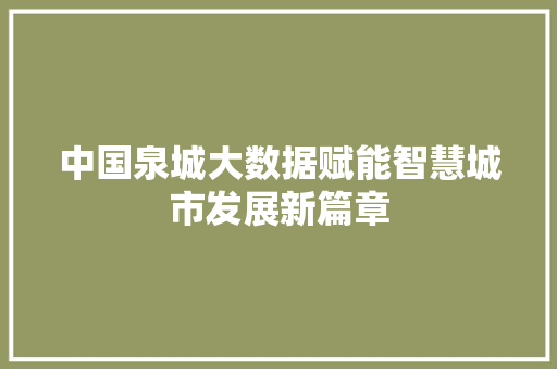 中国泉城大数据赋能智慧城市发展新篇章