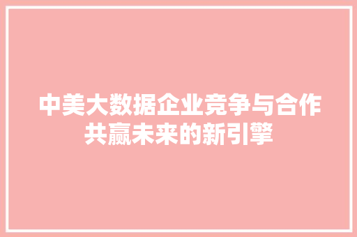 中美大数据企业竞争与合作共赢未来的新引擎