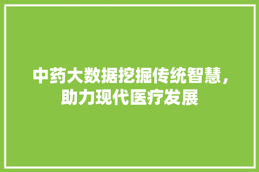 中药大数据挖掘传统智慧，助力现代医疗发展