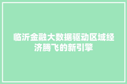 临沂金融大数据驱动区域经济腾飞的新引擎