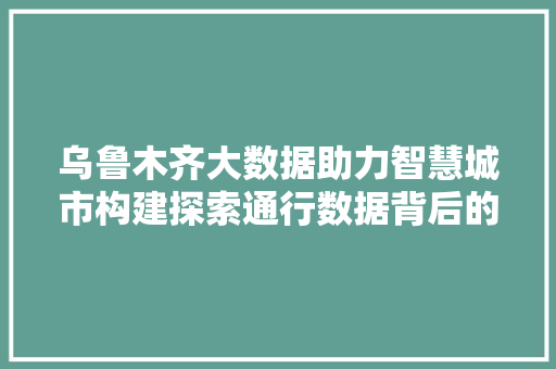 乌鲁木齐大数据助力智慧城市构建探索通行数据背后的秘密