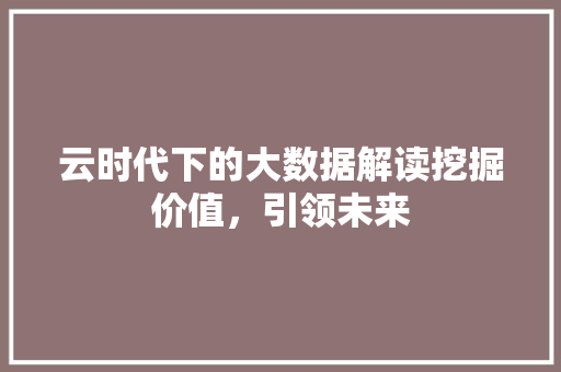 云时代下的大数据解读挖掘价值，引领未来