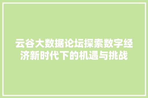 云谷大数据论坛探索数字经济新时代下的机遇与挑战