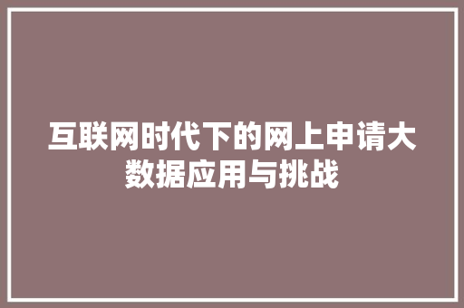 互联网时代下的网上申请大数据应用与挑战
