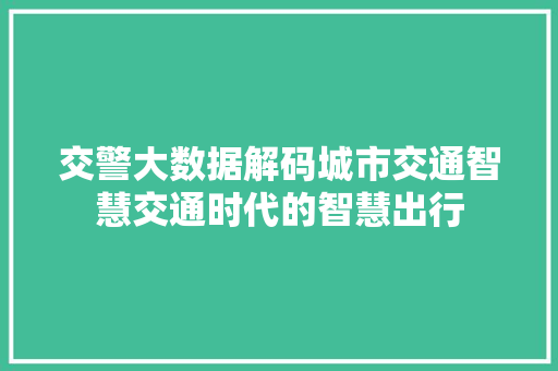交警大数据解码城市交通智慧交通时代的智慧出行