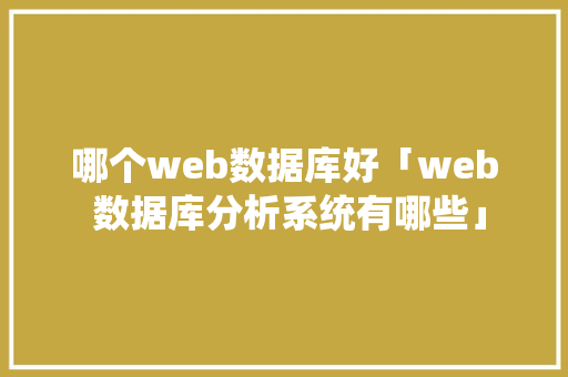 哪个web数据库好「web 数据库分析系统有哪些」