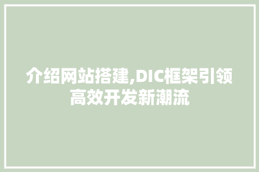 介绍网站搭建,DIC框架引领高效开发新潮流