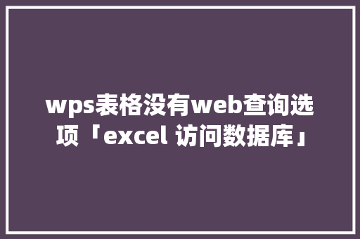 wps表格没有web查询选项「excel 访问数据库」