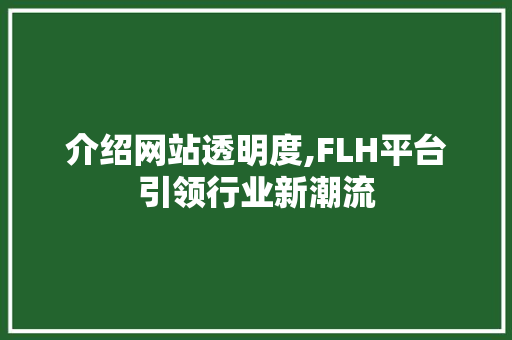 介绍网站透明度,FLH平台引领行业新潮流