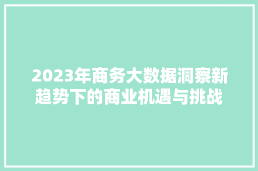 2023年商务大数据洞察新趋势下的商业机遇与挑战 SEO教程