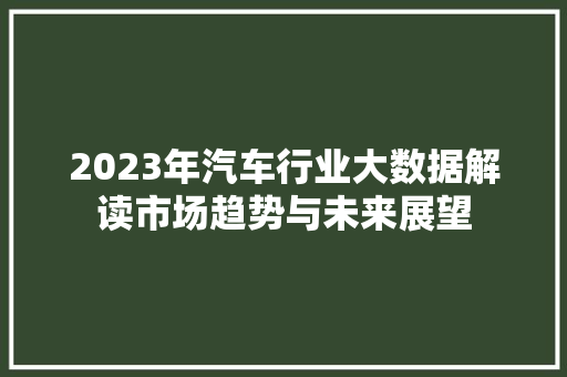 2023年汽车行业大数据解读市场趋势与未来展望 SEO教程