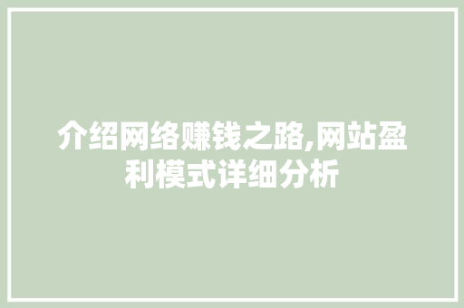 介绍网络赚钱之路,网站盈利模式详细分析