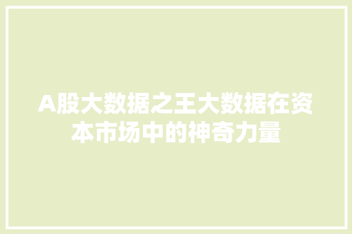 A股大数据之王大数据在资本市场中的神奇力量 建站教程