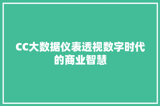 CC大数据仪表透视数字时代的商业智慧