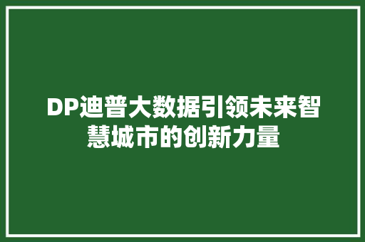 DP迪普大数据引领未来智慧城市的创新力量