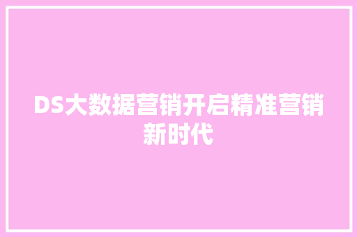 DS大数据营销开启精准营销新时代 Web前端