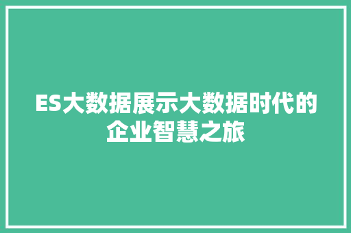 ES大数据展示大数据时代的企业智慧之旅