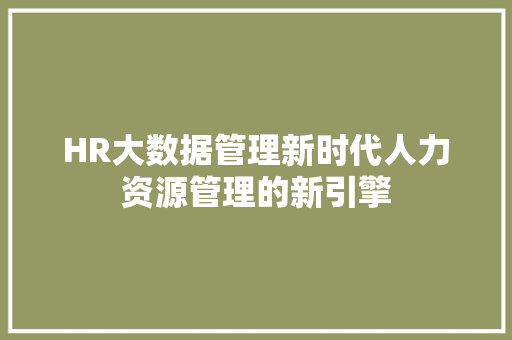 HR大数据管理新时代人力资源管理的新引擎