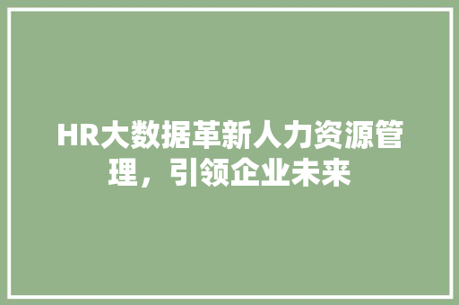 HR大数据革新人力资源管理，引领企业未来
