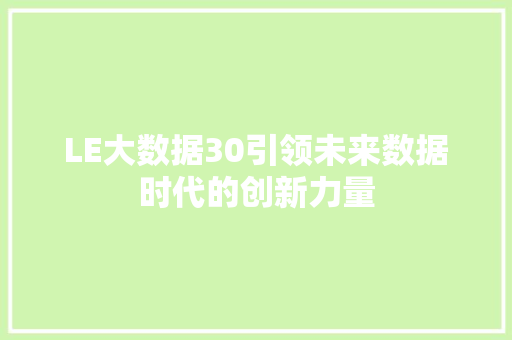 LE大数据30引领未来数据时代的创新力量 SEO教程