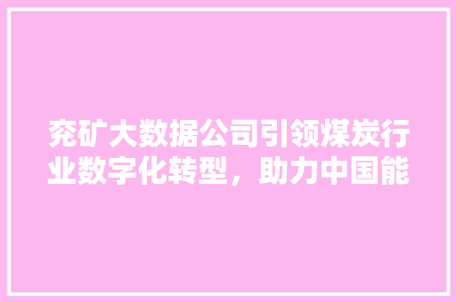 兖矿大数据公司引领煤炭行业数字化转型，助力中国能源产业升级
