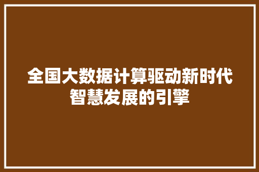全国大数据计算驱动新时代智慧发展的引擎