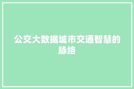 公交大数据城市交通智慧的脉络