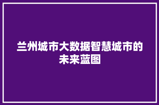 兰州城市大数据智慧城市的未来蓝图