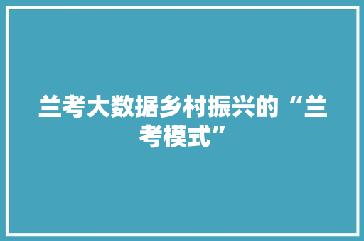 兰考大数据乡村振兴的“兰考模式”
