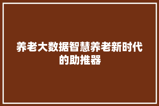 养老大数据智慧养老新时代的助推器