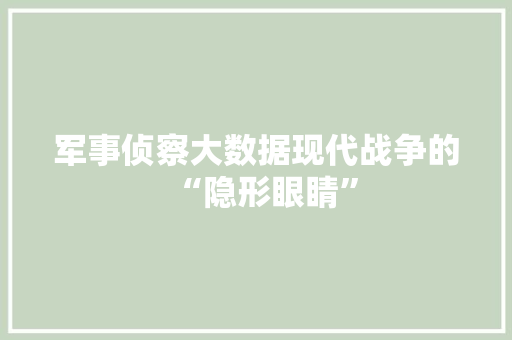 军事侦察大数据现代战争的“隐形眼睛”