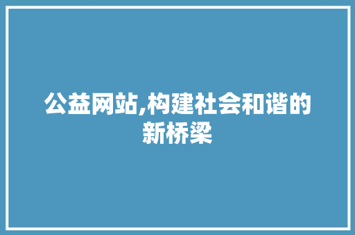 公益网站,构建社会和谐的新桥梁
