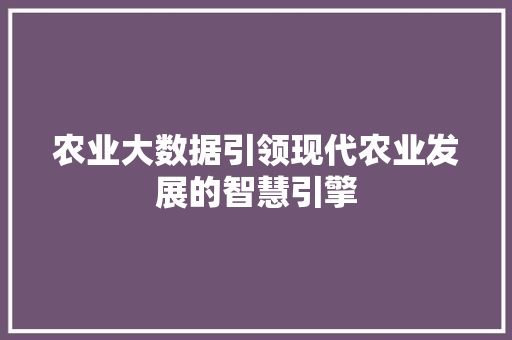 农业大数据引领现代农业发展的智慧引擎