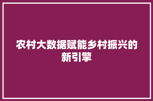 农村大数据赋能乡村振兴的新引擎