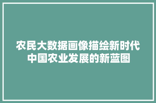 农民大数据画像描绘新时代中国农业发展的新蓝图
