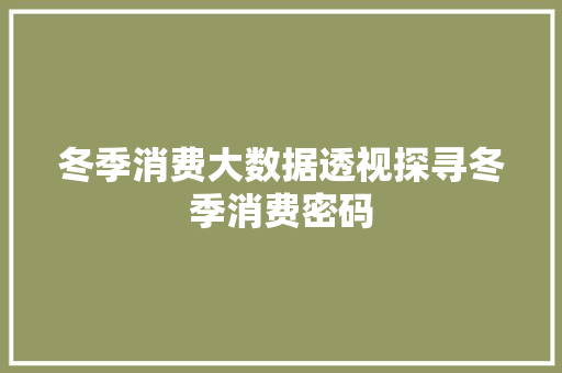 冬季消费大数据透视探寻冬季消费密码