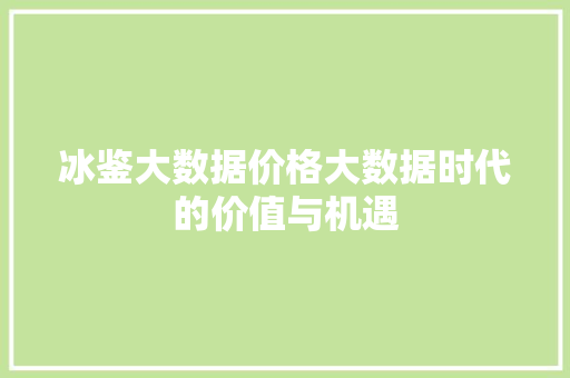 冰鉴大数据价格大数据时代的价值与机遇