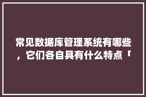 常见数据库管理系统有哪些，它们各自具有什么特点「websql数据库存储在哪」 常见数据库管理系统有哪些，它们各自具有什么特点「websql数据库存储在哪」 SEO教程