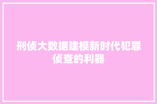 刑侦大数据建模新时代犯罪侦查的利器