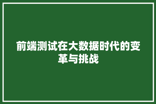 前端测试在大数据时代的变革与挑战