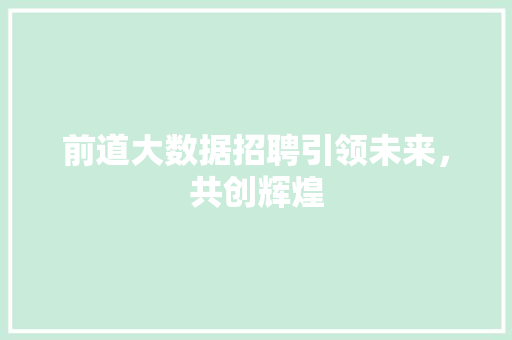 前道大数据招聘引领未来，共创辉煌