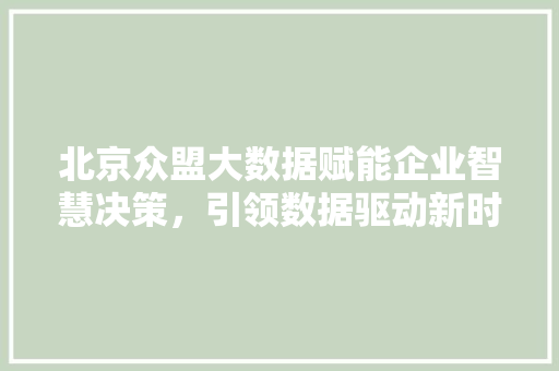 北京众盟大数据赋能企业智慧决策，引领数据驱动新时代