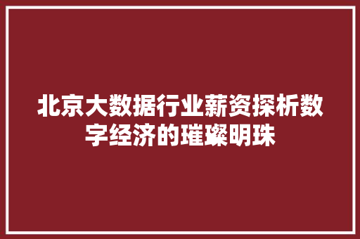 北京大数据行业薪资探析数字经济的璀璨明珠